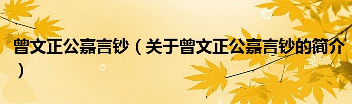 曾文正公嘉言钞（关于曾文正公嘉言钞的简介）