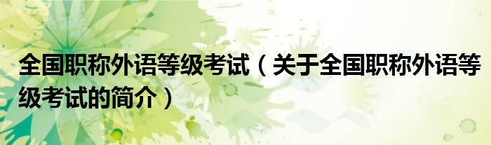 全国职称外语等级考试（关于全国职称外语等级考试的简介）