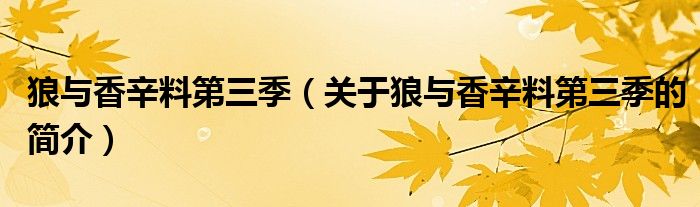 狼与香辛料第三季（关于狼与香辛料第三季的简介）