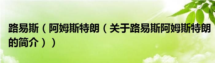 路易斯（阿姆斯特朗（关于路易斯阿姆斯特朗的简介））
