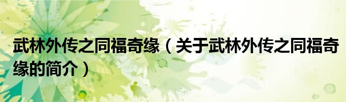 武林外传之同福奇缘（关于武林外传之同福奇缘的简介）
