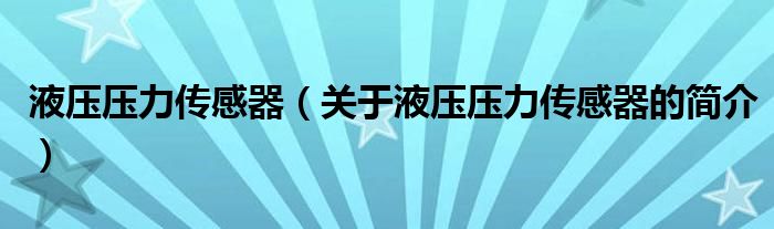 液压压力传感器（关于液压压力传感器的简介）