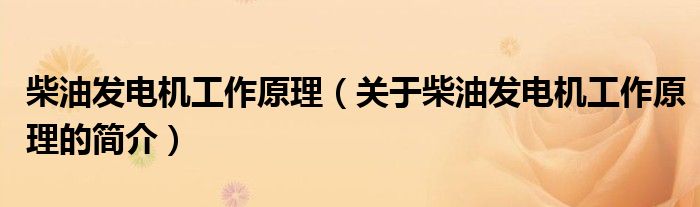 柴油发电机工作原理（关于柴油发电机工作原理的简介）