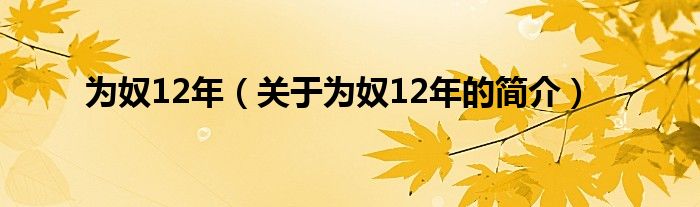 为奴12年（关于为奴12年的简介）