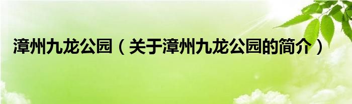 漳州九龙公园（关于漳州九龙公园的简介）