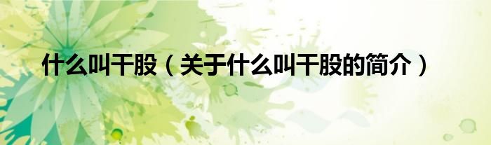 什么叫干股（关于什么叫干股的简介）