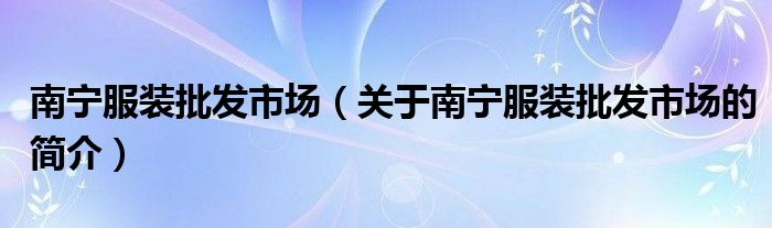 南宁服装批发市场（关于南宁服装批发市场的简介）