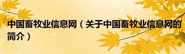 中国畜牧业信息网（关于中国畜牧业信息网的简介）