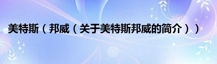 美特斯（邦威（关于美特斯邦威的简介））