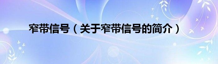 窄带信号（关于窄带信号的简介）