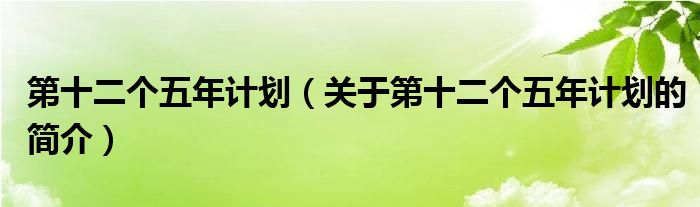 第十二个五年计划（关于第十二个五年计划的简介）