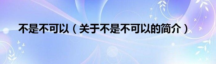 不是不可以（关于不是不可以的简介）
