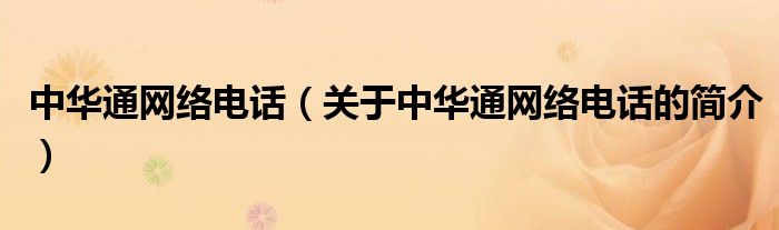 中华通网络电话（关于中华通网络电话的简介）