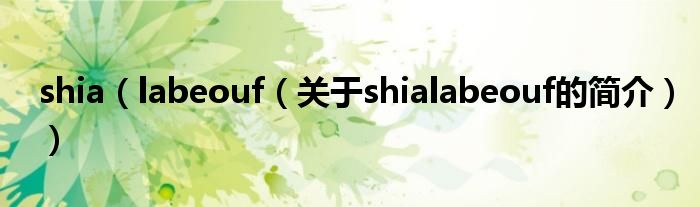 shia（labeouf（关于shialabeouf的简介））