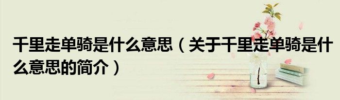 千里走单骑是什么意思（关于千里走单骑是什么意思的简介）