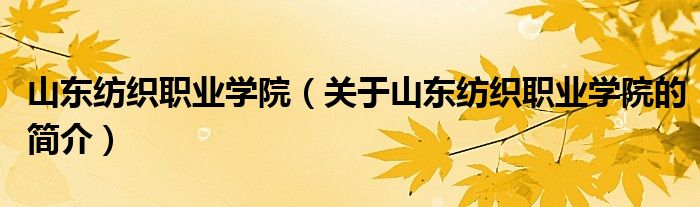 山东纺织职业学院（关于山东纺织职业学院的简介）