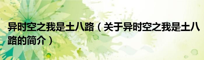 异时空之我是土八路（关于异时空之我是土八路的简介）