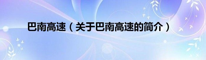 巴南高速（关于巴南高速的简介）