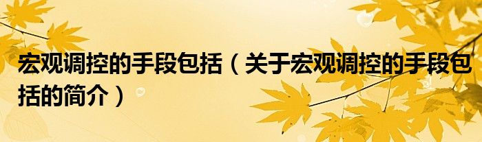 宏观调控的手段包括（关于宏观调控的手段包括的简介）