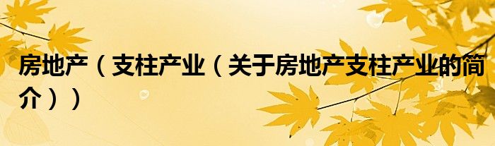 房地产（支柱产业（关于房地产支柱产业的简介））