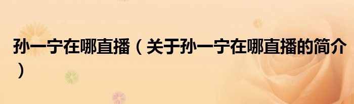 孙一宁在哪直播（关于孙一宁在哪直播的简介）