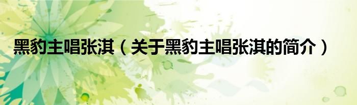 黑豹主唱张淇（关于黑豹主唱张淇的简介）