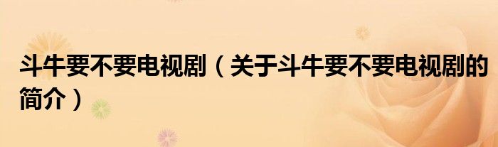 斗牛要不要电视剧（关于斗牛要不要电视剧的简介）