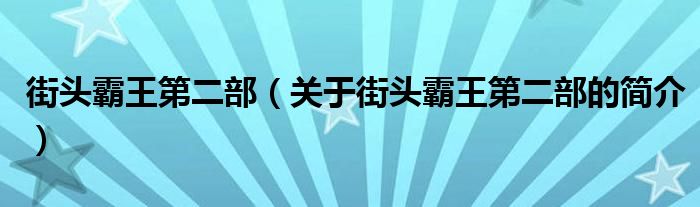 街头霸王第二部（关于街头霸王第二部的简介）
