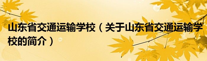 山东省交通运输学校（关于山东省交通运输学校的简介）