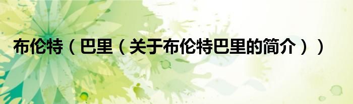 布伦特（巴里（关于布伦特巴里的简介））