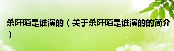 杀阡陌是谁演的（关于杀阡陌是谁演的的简介）