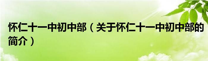 怀仁十一中初中部（关于怀仁十一中初中部的简介）