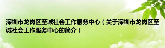 深圳市龙岗区至诚社会工作服务中心（关于深圳市龙岗区至诚社会工作服务中心的简介）