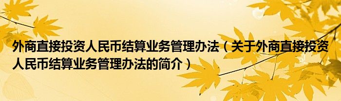 外商直接投资人民币结算业务管理办法（关于外商直接投资人民币结算业务管理办法的简介）