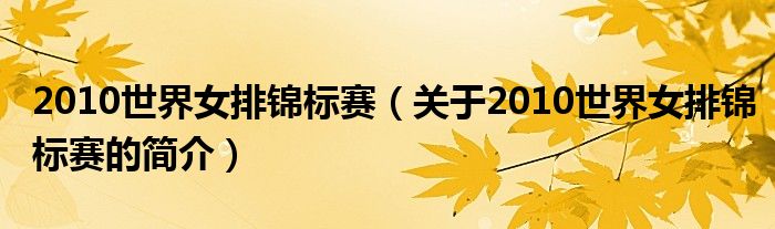 2010世界女排锦标赛（关于2010世界女排锦标赛的简介）