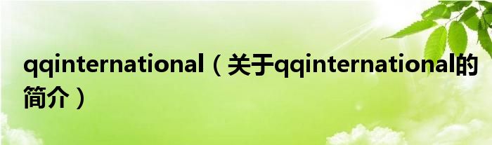 qqinternational（关于qqinternational的简介）