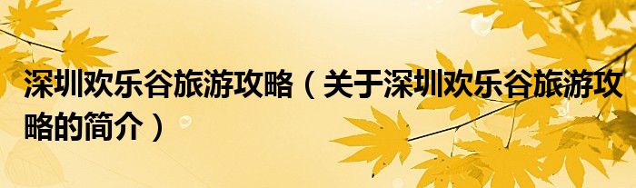 深圳欢乐谷旅游攻略（关于深圳欢乐谷旅游攻略的简介）