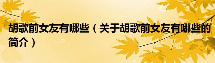 胡歌前女友有哪些（关于胡歌前女友有哪些的简介）