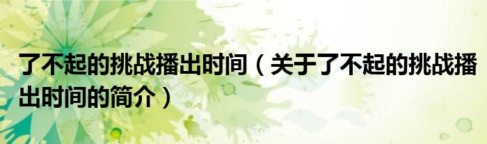 了不起的挑战播出时间（关于了不起的挑战播出时间的简介）