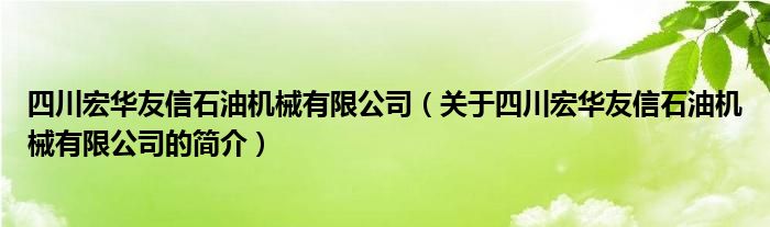 四川宏华友信石油机械有限公司（关于四川宏华友信石油机械有限公司的简介）
