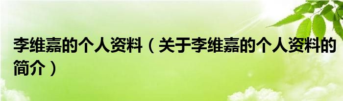 李维嘉的个人资料（关于李维嘉的个人资料的简介）