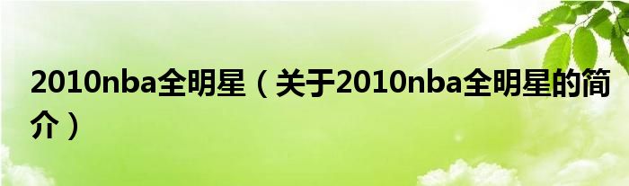 2010nba全明星（关于2010nba全明星的简介）