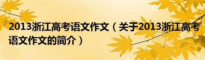 2013浙江高考语文作文（关于2013浙江高考语文作文的简介）