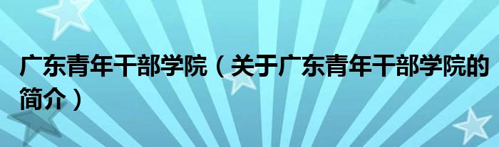 广东青年干部学院（关于广东青年干部学院的简介）