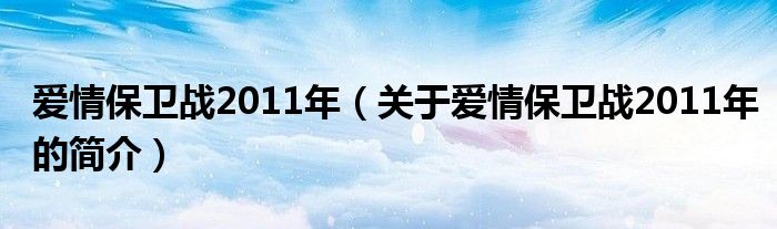 爱情保卫战2011年（关于爱情保卫战2011年的简介）