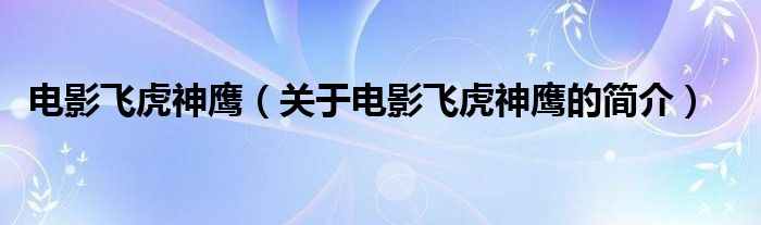 电影飞虎神鹰（关于电影飞虎神鹰的简介）