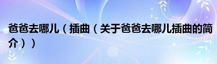 爸爸去哪儿（插曲（关于爸爸去哪儿插曲的简介））