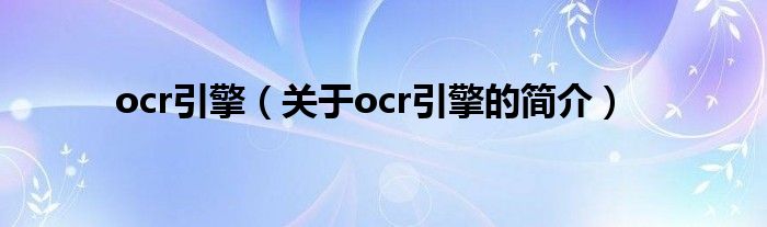 ocr引擎（关于ocr引擎的简介）