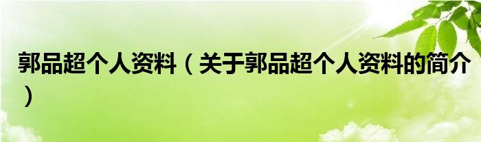 郭品超个人资料（关于郭品超个人资料的简介）