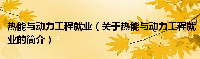 热能与动力工程就业（关于热能与动力工程就业的简介）